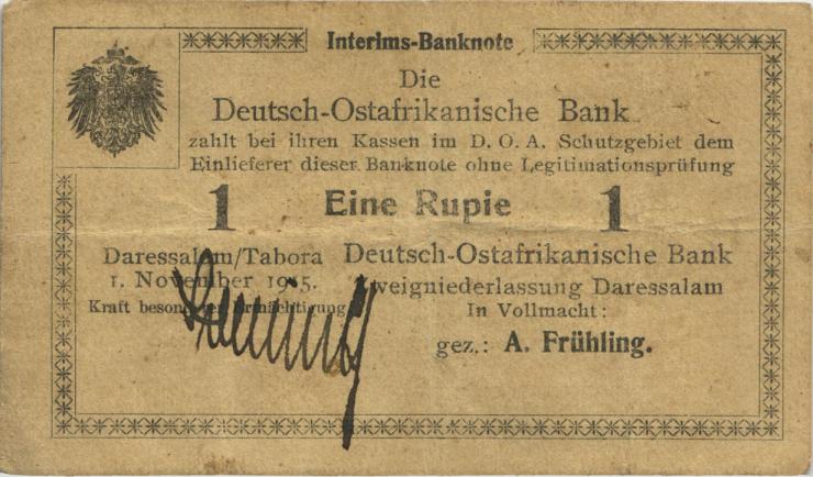 R.918a: Deutsch-Ostafrika 1 Rupie 1915 E (3) "ovaler Bankstempel" 