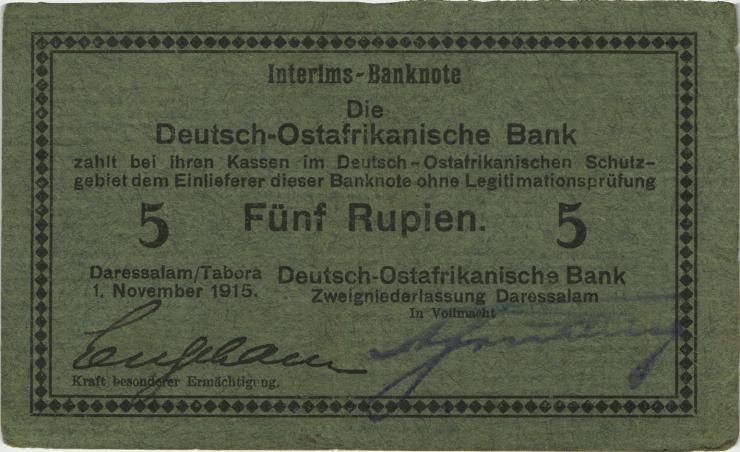 R.921a: Deutsch-Ostafrika 5 Rupien 1915 D (3) "Neugebauer" 