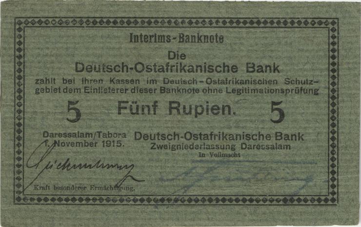 R.921a: Deutsch-Ostafrika 5 Rupien 1915 D (1/1-) "Seidenschwarz" 