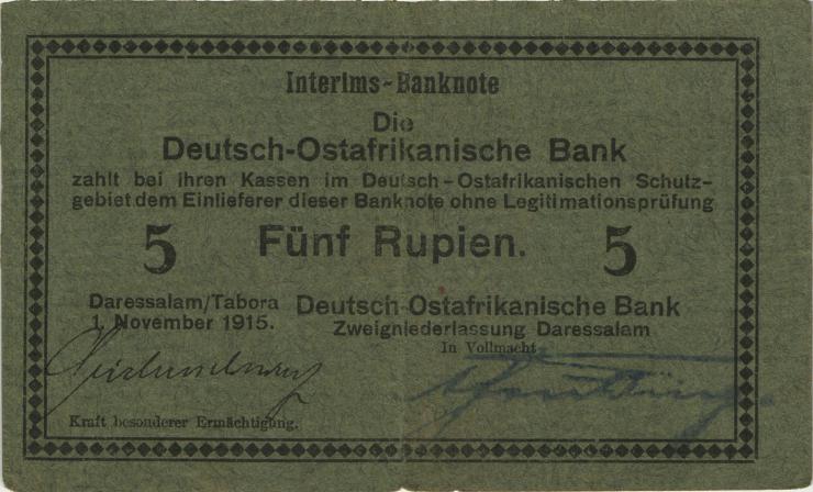 R.921a: Deutsch-Ostafrika 5 Rupien 1915 D (3) "Seidenschwarz" 