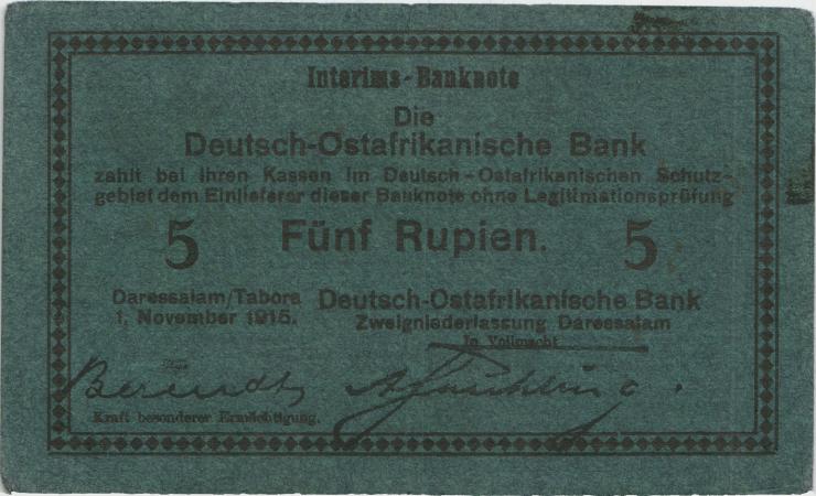 R.921Aj: Deutsch-Ostafrika 5 Rupien 1915 F (2) 