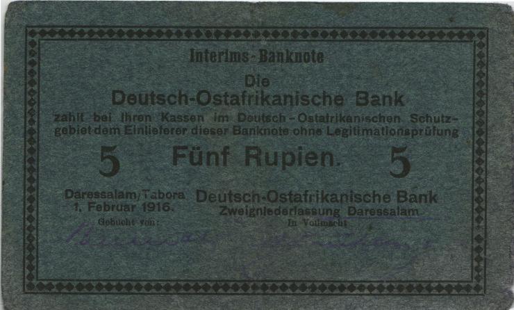 R.921Ak: Deutsch-Ostafrika 5 Rupien 1915 F (3) 