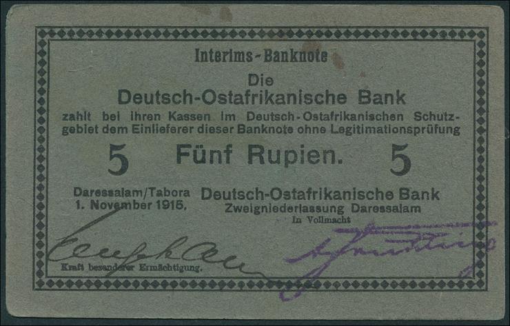 R.921h: Deutsch-Ostafrika 5 Rupien 1915 F (1-) 