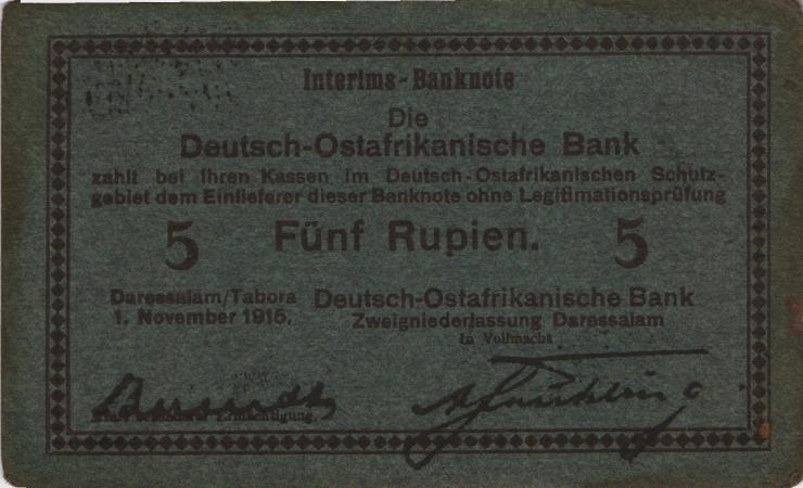 R.921Ah: Deutsch-Ostafrika 5 Rupien 1915 F (3) 