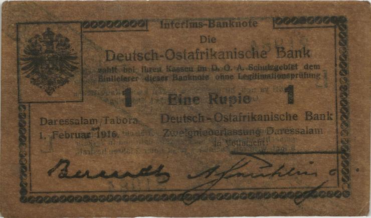 R.927b: Deutsch-Ostafrika 1 Rupie 1916 L Ölpapier (1-) 