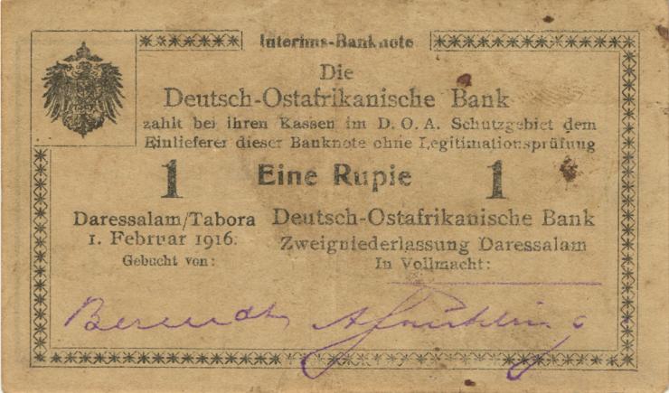 R.928x: Deutsch-Ostafrika 1 Rupie 1916 D3 Nummer 0024 (2) 