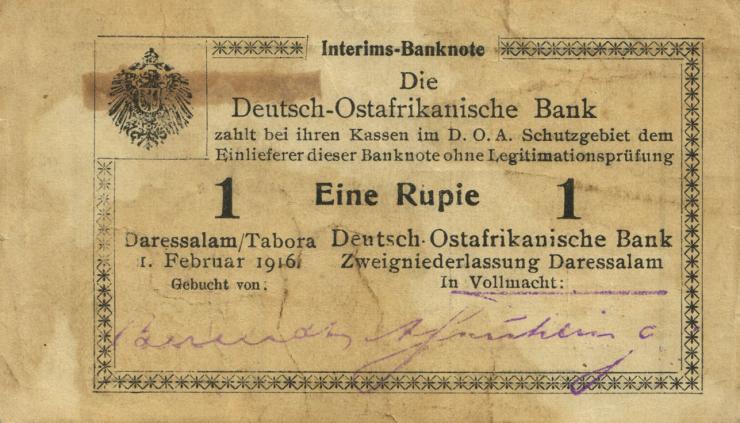 R.929j: Deutsch-Ostafrika 1 Rupie 1916 P3 Übergröße (3-) 