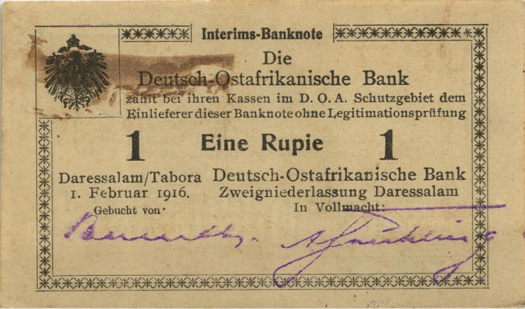 R.929t: Deutsch-Ostafrika 1 Rupie 1916 S3 Gebucht von. (2) 