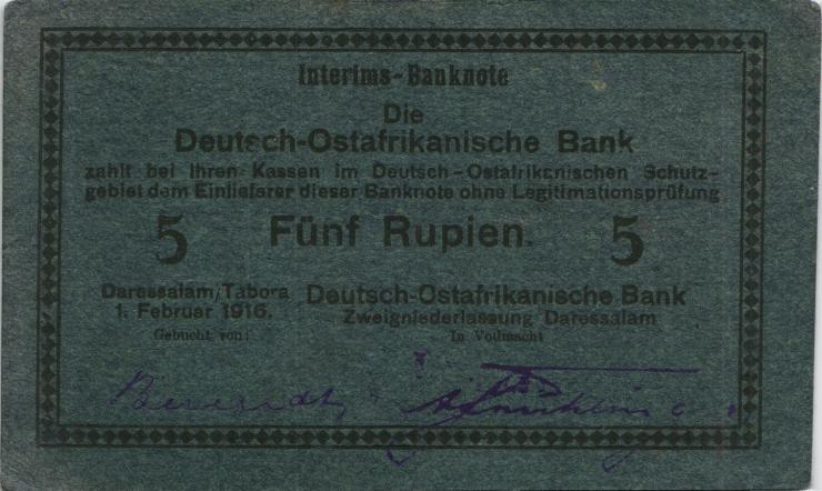 R.933e: Deutsch-Ostafrika 5 Rupien 1916 F (2) 