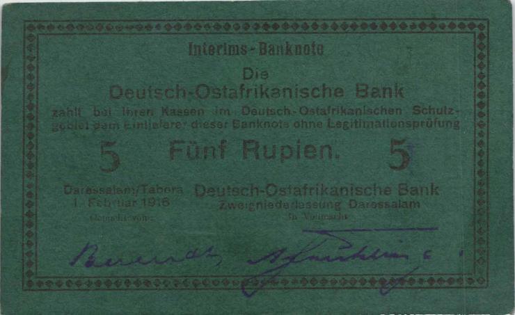 R.933k: Deutsch-Ostafrika 5 Rupien 1916 G (1/1-) "handschriftlich" 