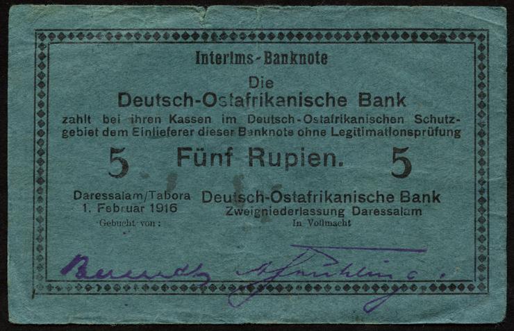 R.933m: Deutsch-Ostafrika 5 Rupien 1916 G (3) 