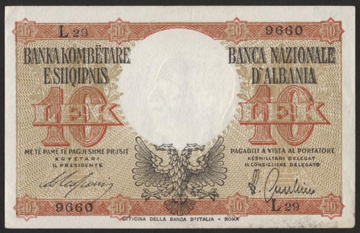 Albanien / Albania P.11 10 Lek (1940) (1-) 