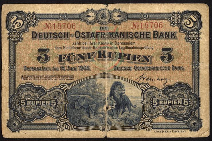 R.900: Deutsch-Ostafrika 5 Rupien 1905 Nr.18706 (4) 
