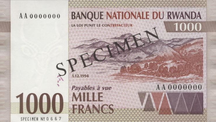 Ruanda / Rwanda P.24s 1000 Francs 1994 Specimen (1) 