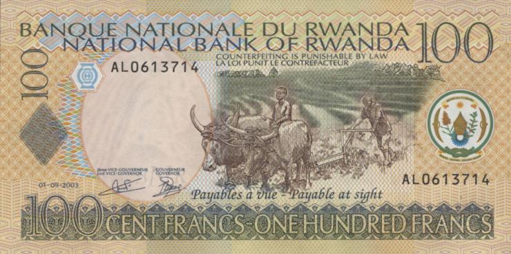 Ruanda / Rwanda P.29b 100 Francs 1.9.2003 (1) 