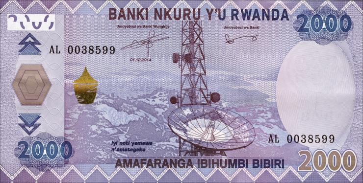 Ruanda / Rwanda P.40 2000 Francs 2014 (1) 