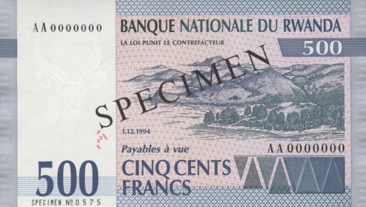 Ruanda / Rwanda P.23s 500 Francs 1994 Specimen (1) 