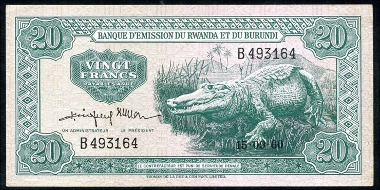 Ruanda / Rwanda Burundi P.03 20 Francs 1960 (2) 