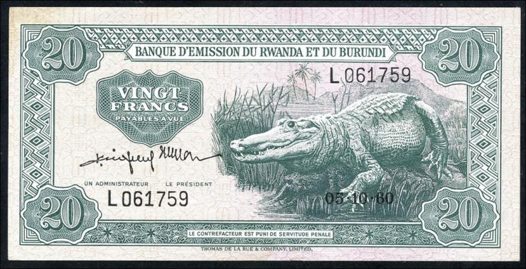 Ruanda / Rwanda P.03 20 Francs 1960 (2) 