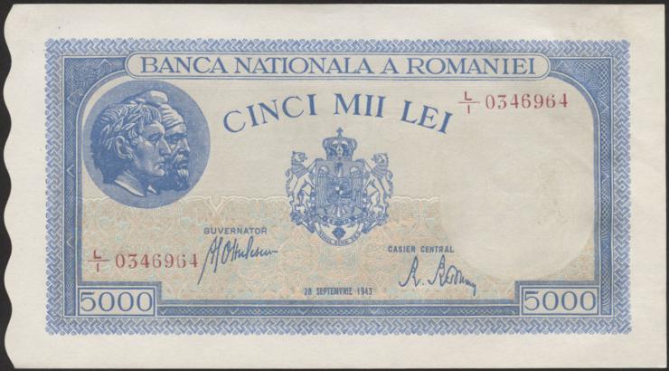 Rumänien / Romania P.055 5000 Lei 28.9.  1943 (1-) 