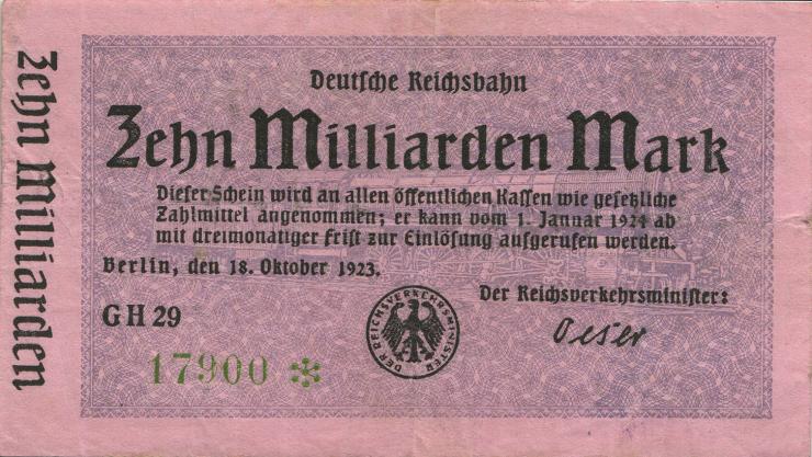 RVM-11 Reichsbahn Berlin 10 Milliarden Mark 1923 (3+) ohne No. 
