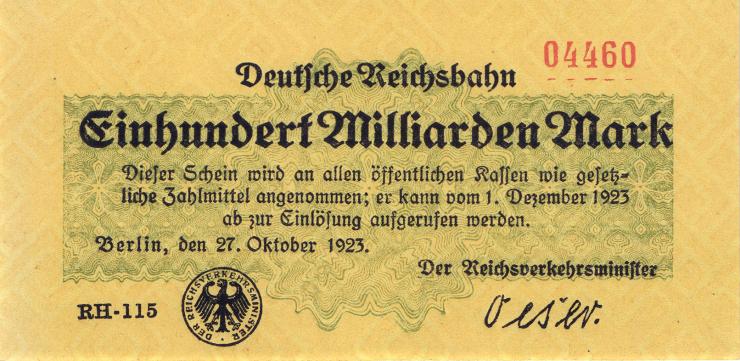 RVM-14a Reichsbahn Berlin 100 Milliarden Mark 1923 RH (1) 