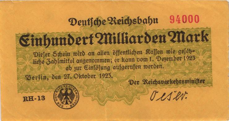 RVM-14a Reichsbahn Berlin 100 Milliarden Mark 1923 RH (2) 