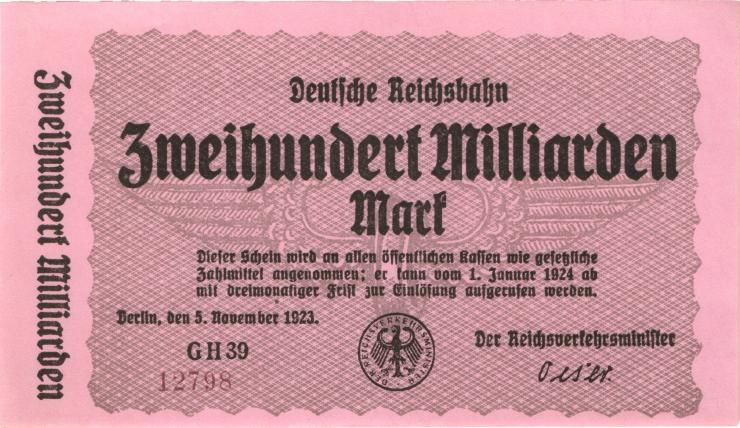 RVM-20 Reichsbahn Berlin 200 Milliarden Mark 1924 5-stellig (1) 