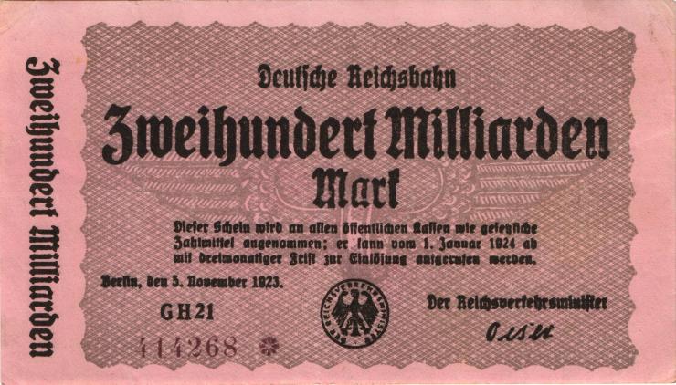 RVM-20 Reichsbahn Berlin 200 Milliarden Mark 1924 (2) 6-stellig 