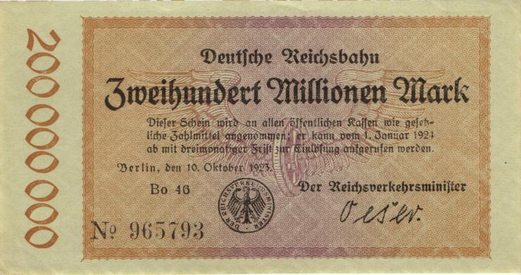 RVM-08 Reichsbahn Berlin 200 Millionen Mark 1923 (1-) 