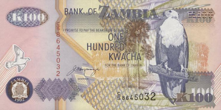 Sambia / Zambia P.38b 100 Kwacha 1992 (1) 