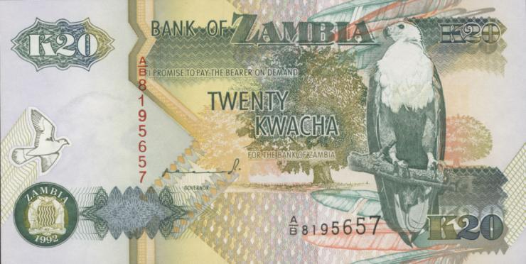 Sambia / Zambia P.36a 20 Kwacha 1992 (1) 