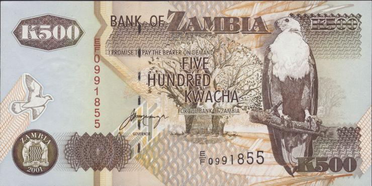Sambia / Zambia P.39c 500 Kwacha 2001 (1) 