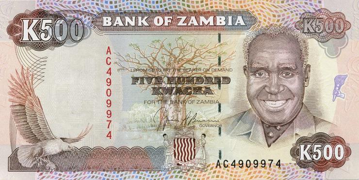 Sambia / Zambia P.35 500 Kwacha (1991) (1) 