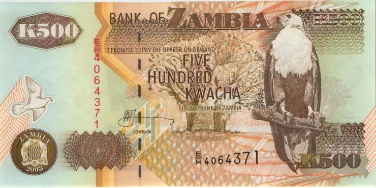 Sambia / Zambia P.39d 500 Kwacha 2003 (1) 