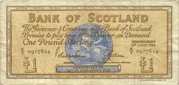 Schottland / Scotland P.105a 1 Pound 1966 (3) 