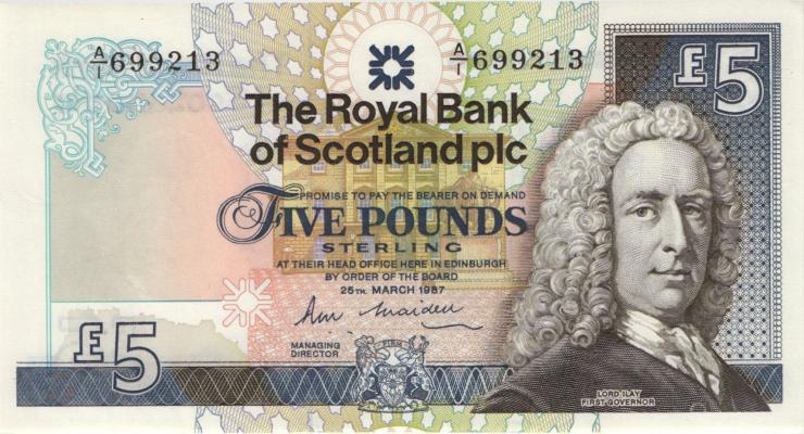 Schottland / Scotland P.347a 5 Pounds 1987 (1) 
