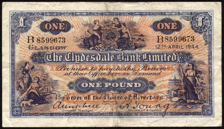 Schottland / Scotland P.189c 1 Pound 1944 (3) 