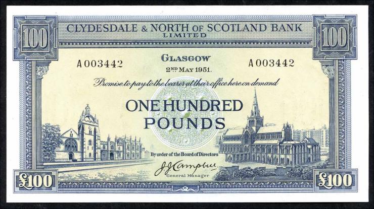 Schottland / Scotland P.194 100 Pounds 1951 (2+) 