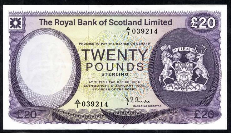 Schottland / Scotland P.339 20 Pounds 1972 (3+) 