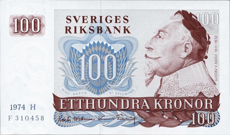 Schweden / Sweden P.54b 100 Kronen 1974 Gustav II. Adolf (1) 