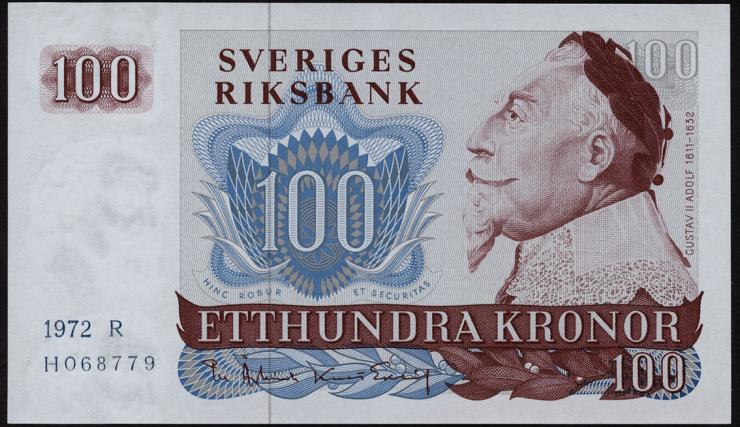 Schweden / Sweden P.54b 100 Kronen 1972  Gustav II. Adolf (1) 