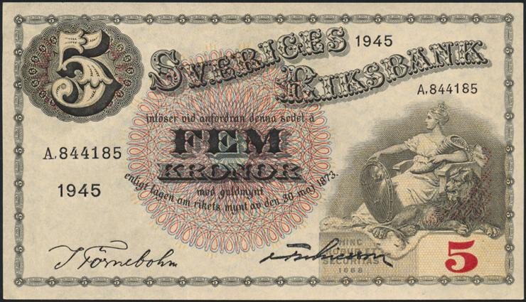 Schweden / Sweden P.33ab 5 Kronen 1945 (1/1-) 