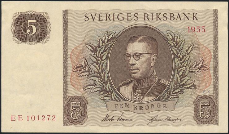 Schweden / Sweden P.42b 5 Kronen 1955 Gustav VI. (1/1-) 