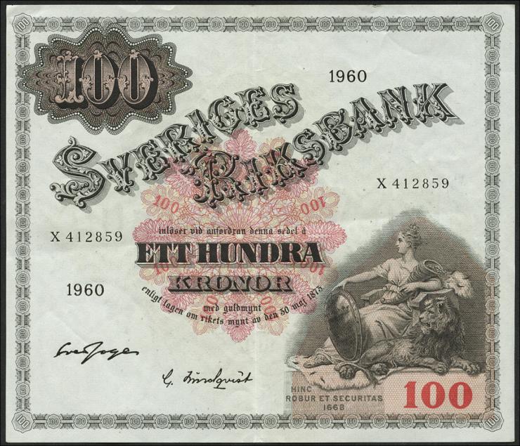 Schweden / Sweden P.48b 100 Kronen 1960 (2) 