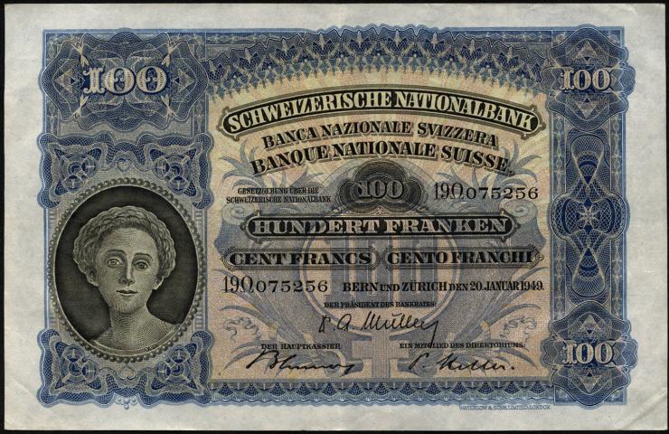 Schweiz / Switzerland P.35v 100 Franken 1949 (3/2) 