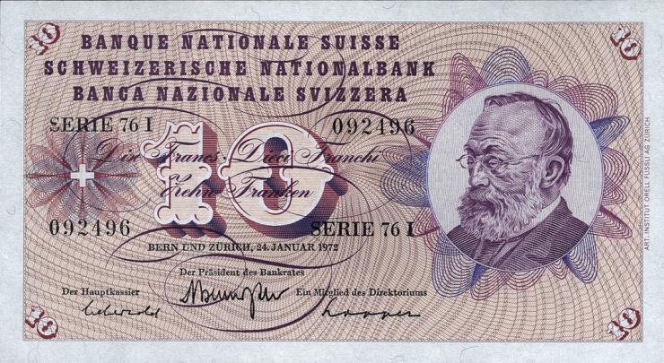 Schweiz / Switzerland P.45r 10 Franken 1972 (1-) 