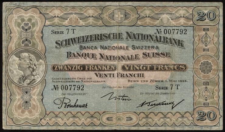 Schweiz / Switzerland P.33a 20 Franken 1923 (4) 