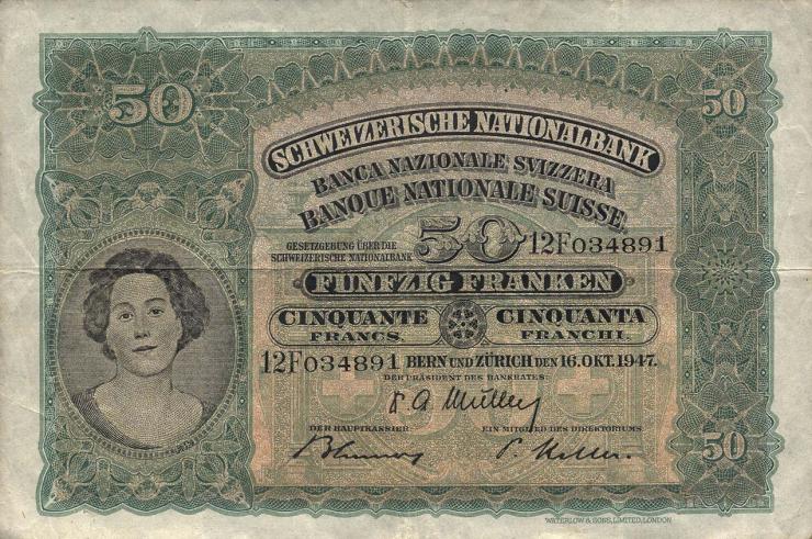 Schweiz / Switzerland P.34o 50 Franken 1947 (3) 