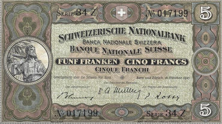 Schweiz / Switzerland P.11m 5 Franken 1947 (1) 